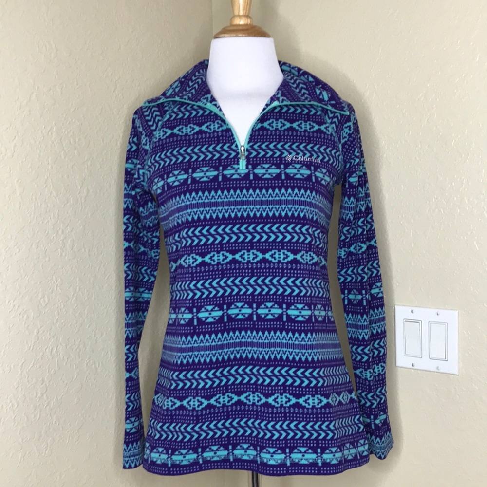 COLUMBIA Light Aztec Pattern Fleece Pullover Top